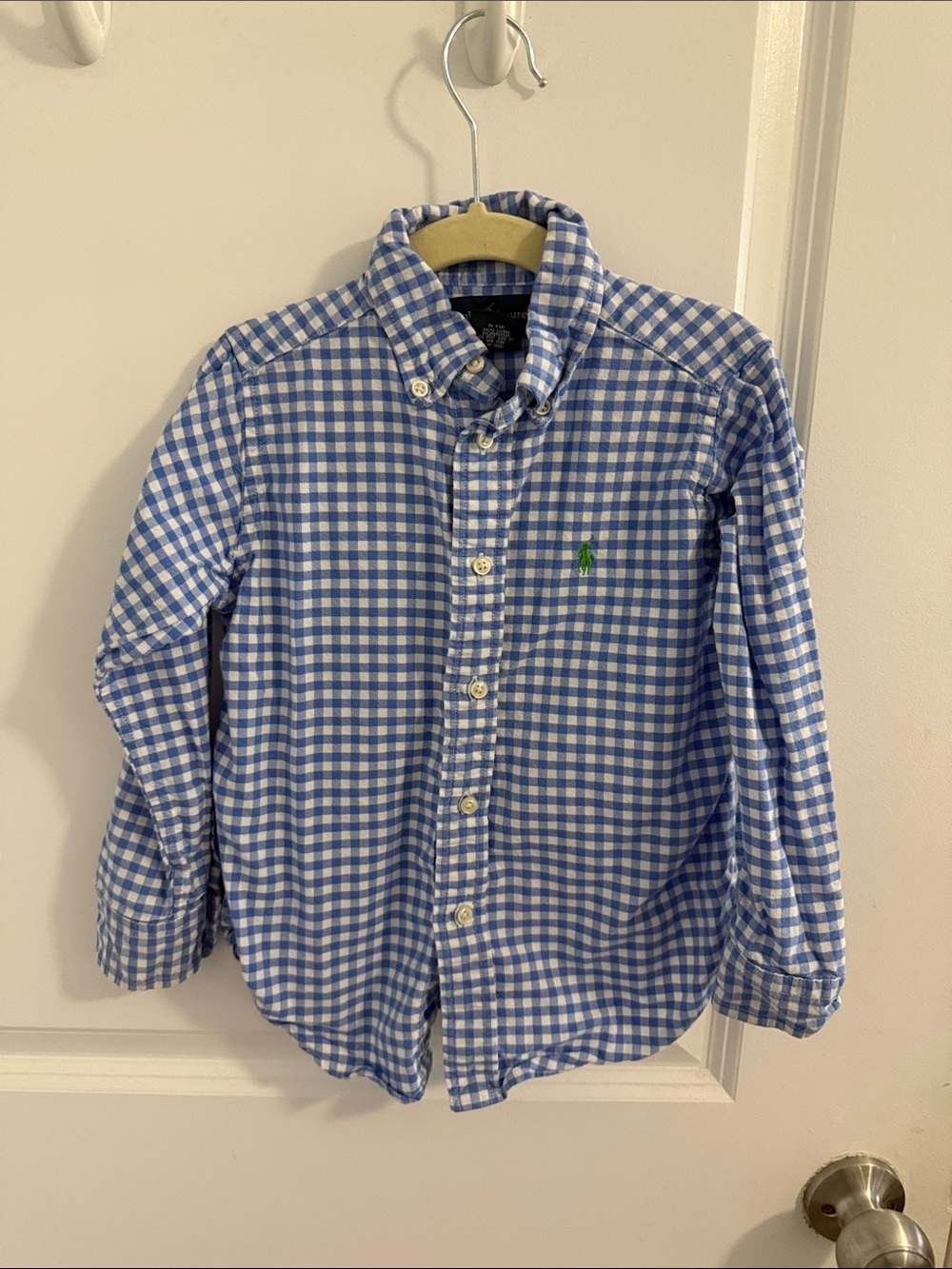 Ralph Lauren Light Blue & White Gingham Button-Down Shirt-Size 4T